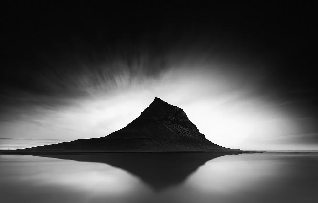 Photo wallpaper sea, water, mountains, photo, Iceland, Iceland, monochrome, Andy Lee