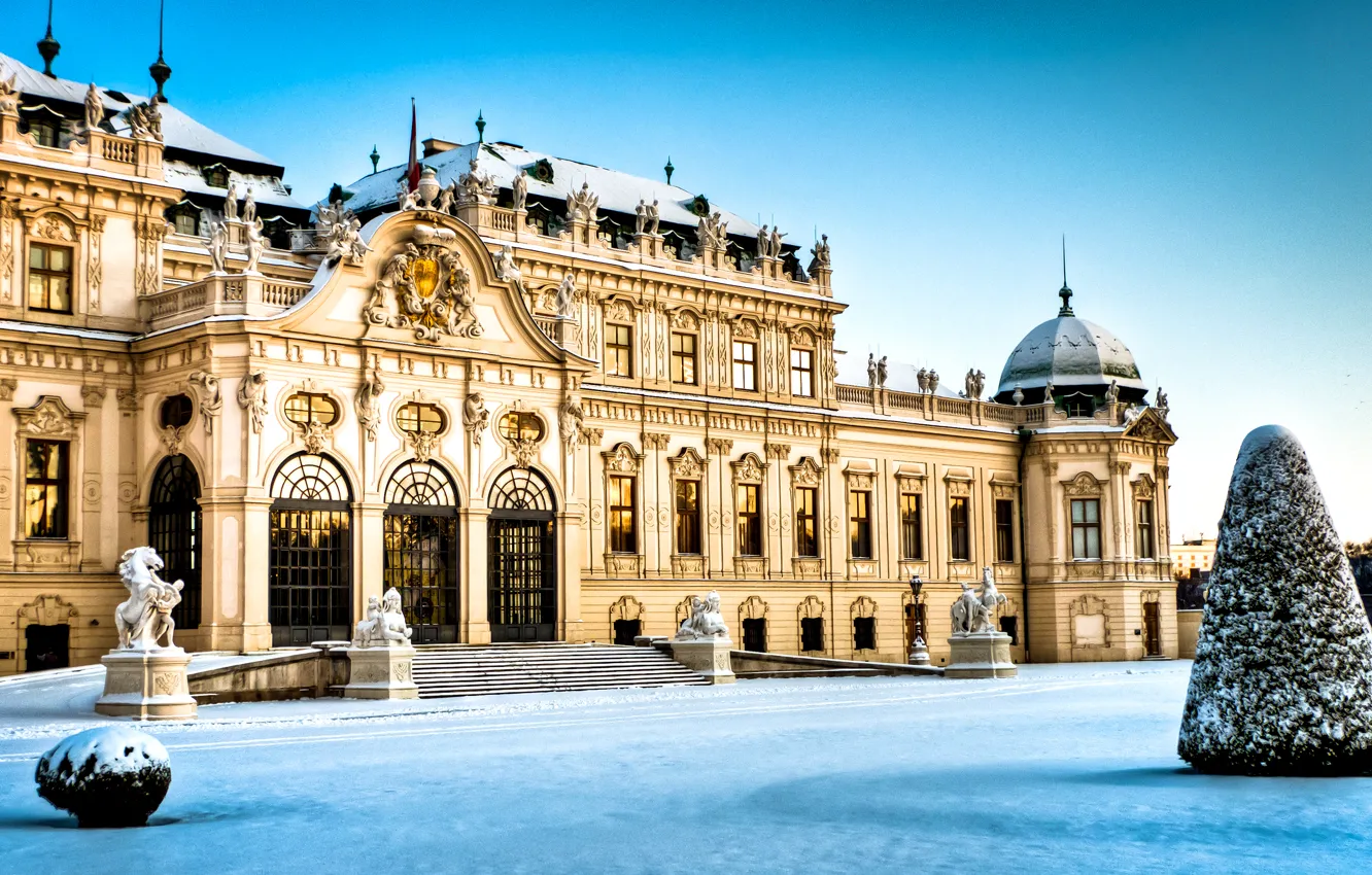 Photo wallpaper winter, snow, Austria, architecture, Palace, Vienna, The Belvedere Palace In Vienna