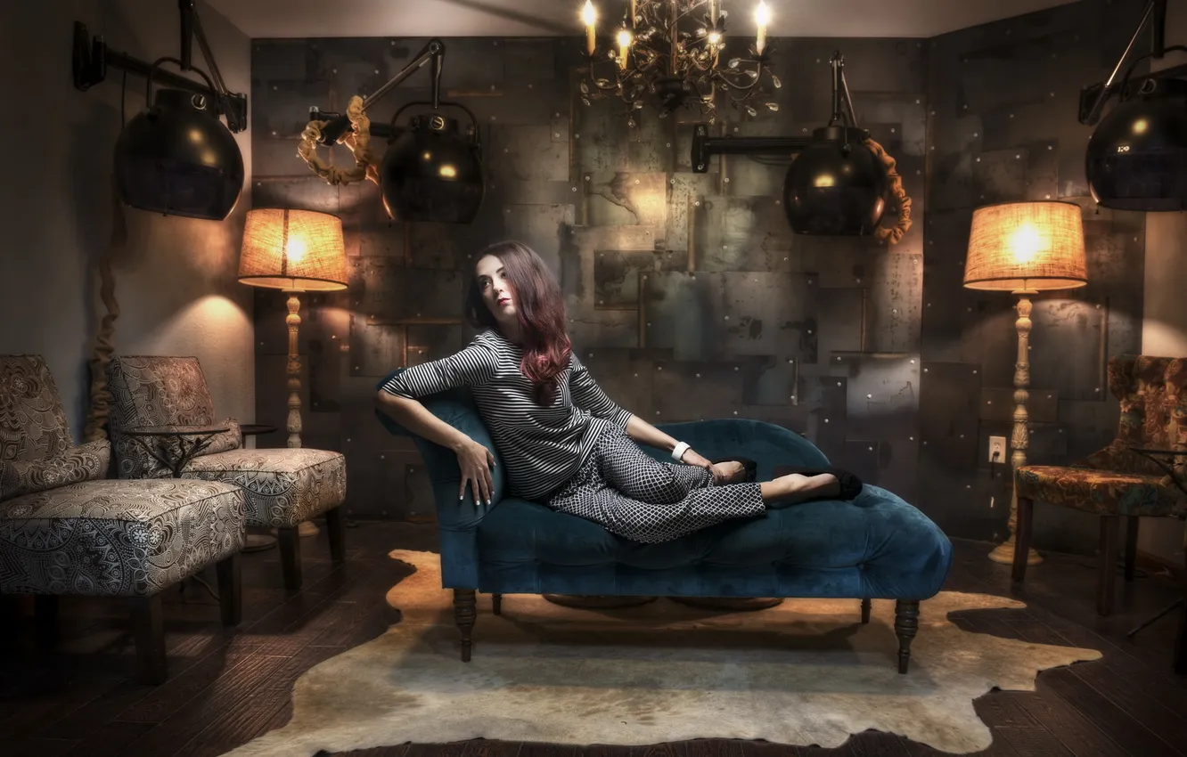 Photo wallpaper girl, room, sofa