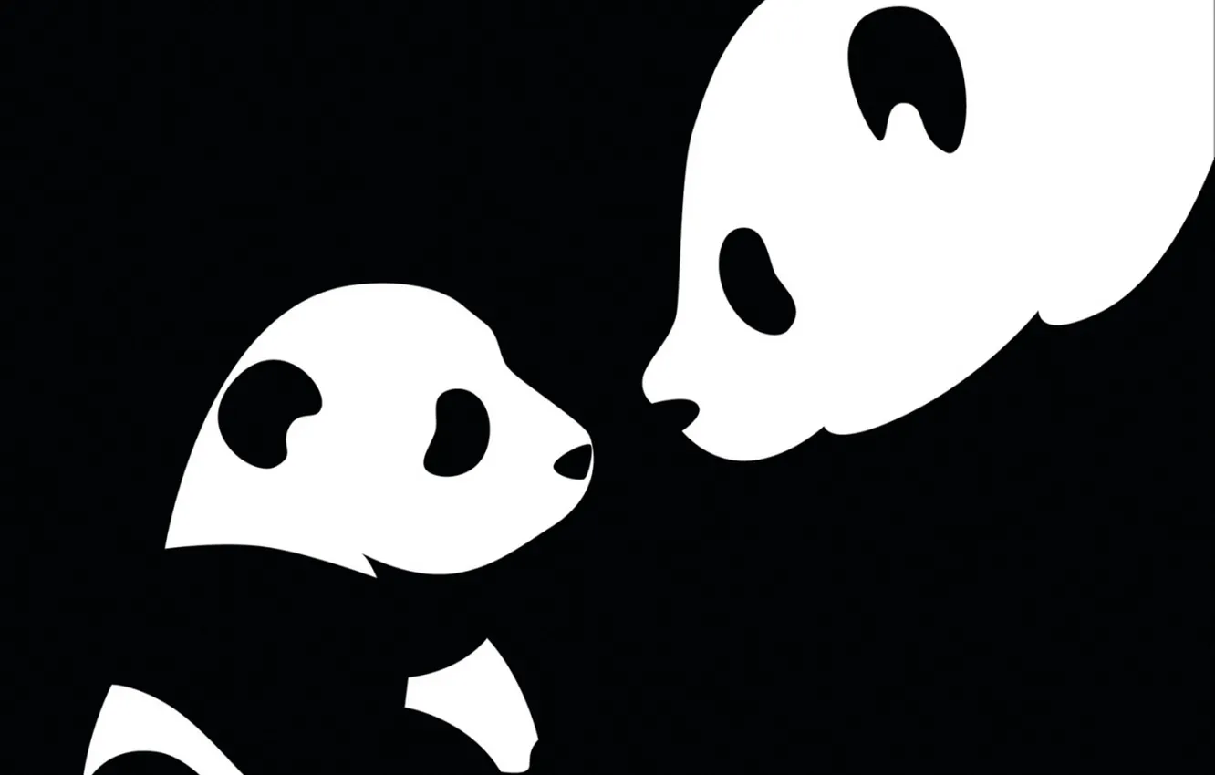 Photo wallpaper children, Panda, black and white, mom