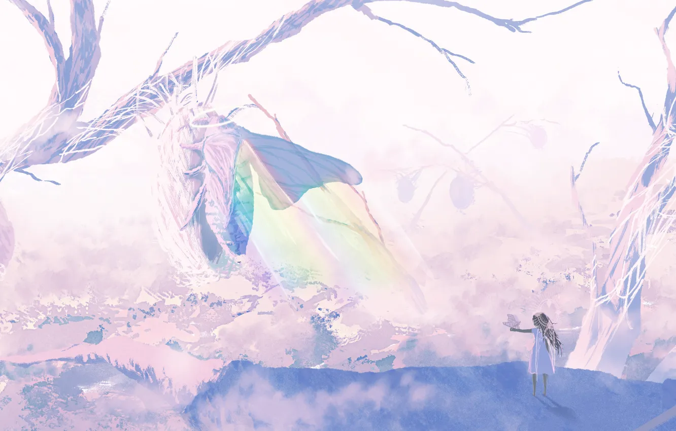 Photo wallpaper fantasy, girl, cocoon, moth