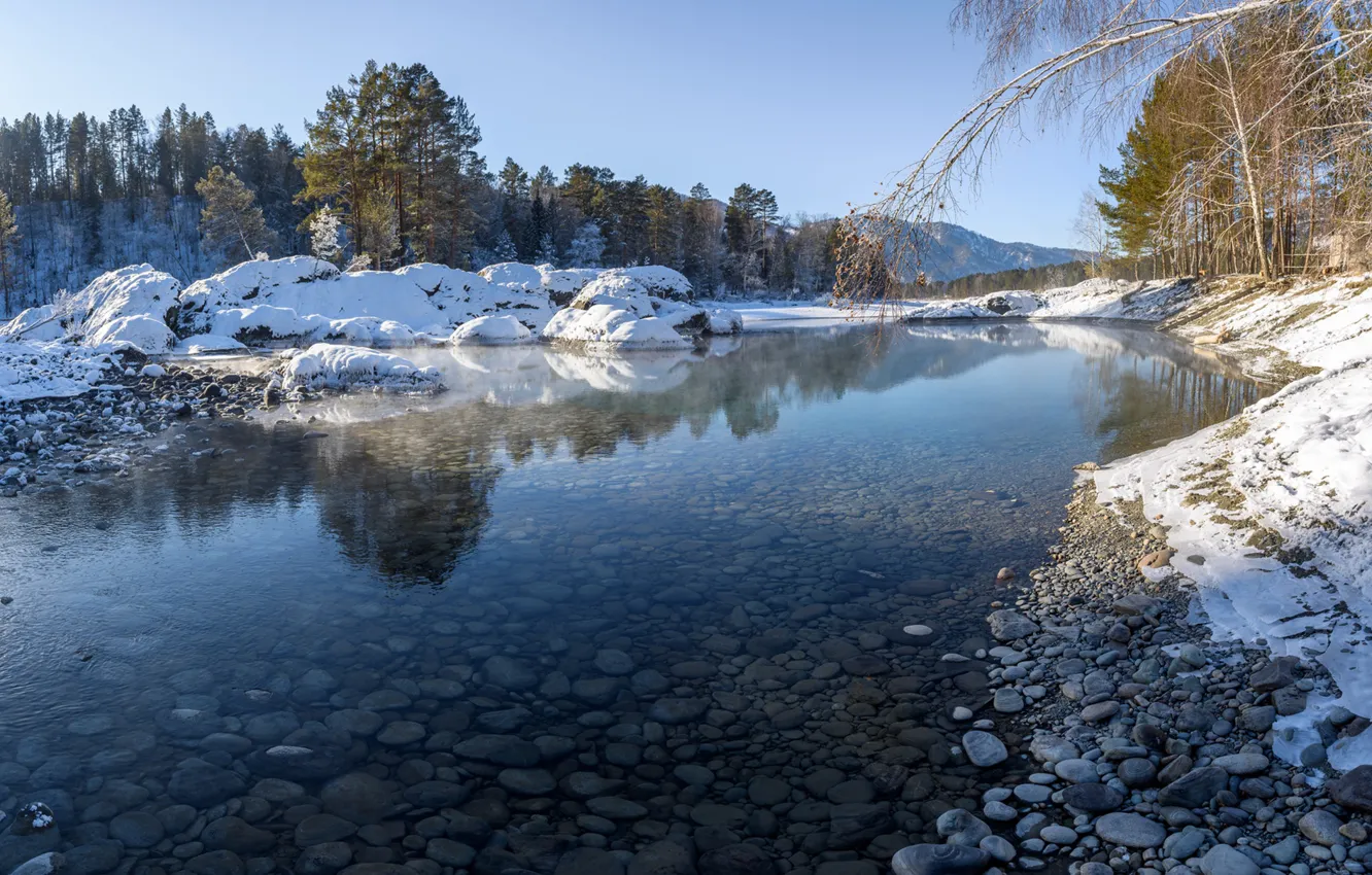 Photo wallpaper The Altai Mountains, Blue lake, Chemalsky district