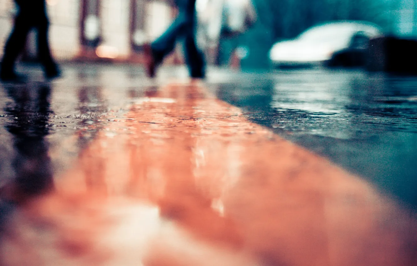Photo wallpaper road, the city, rain, street, puddles, rainy day