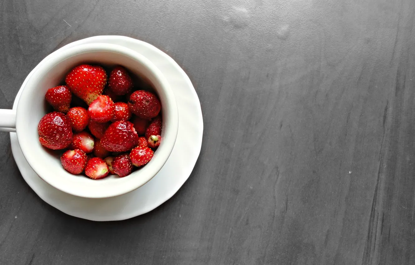 Photo wallpaper berries, food, black and white, Strawberry, Cup