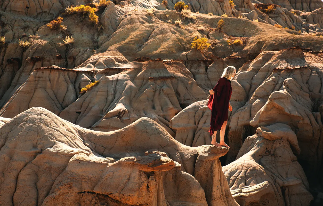 Photo wallpaper girl, rocks, height, Lichon