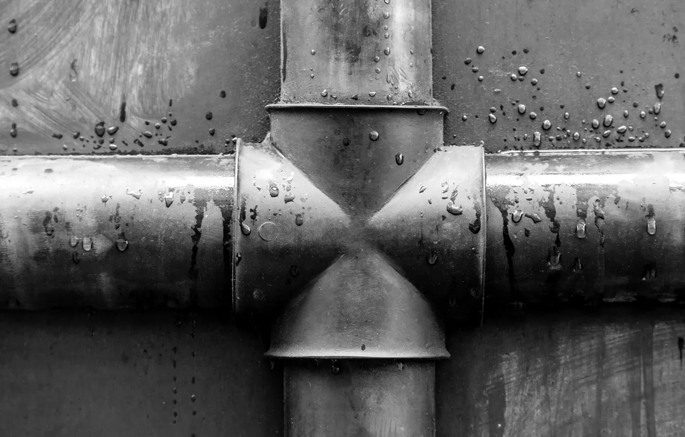Photo wallpaper metal, black, pipes, moisture
