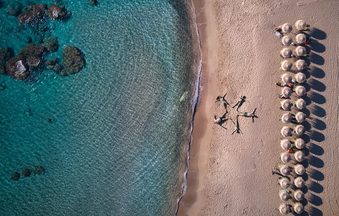 Photo wallpaper sea, beach, summer, people, figure