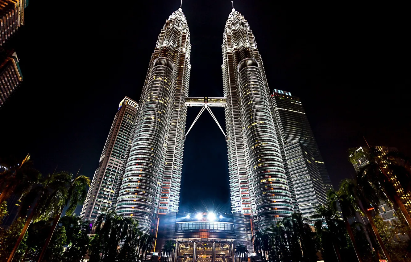 Photo wallpaper night, the city, lights, tower, Malaysia, Kuala Lumpur