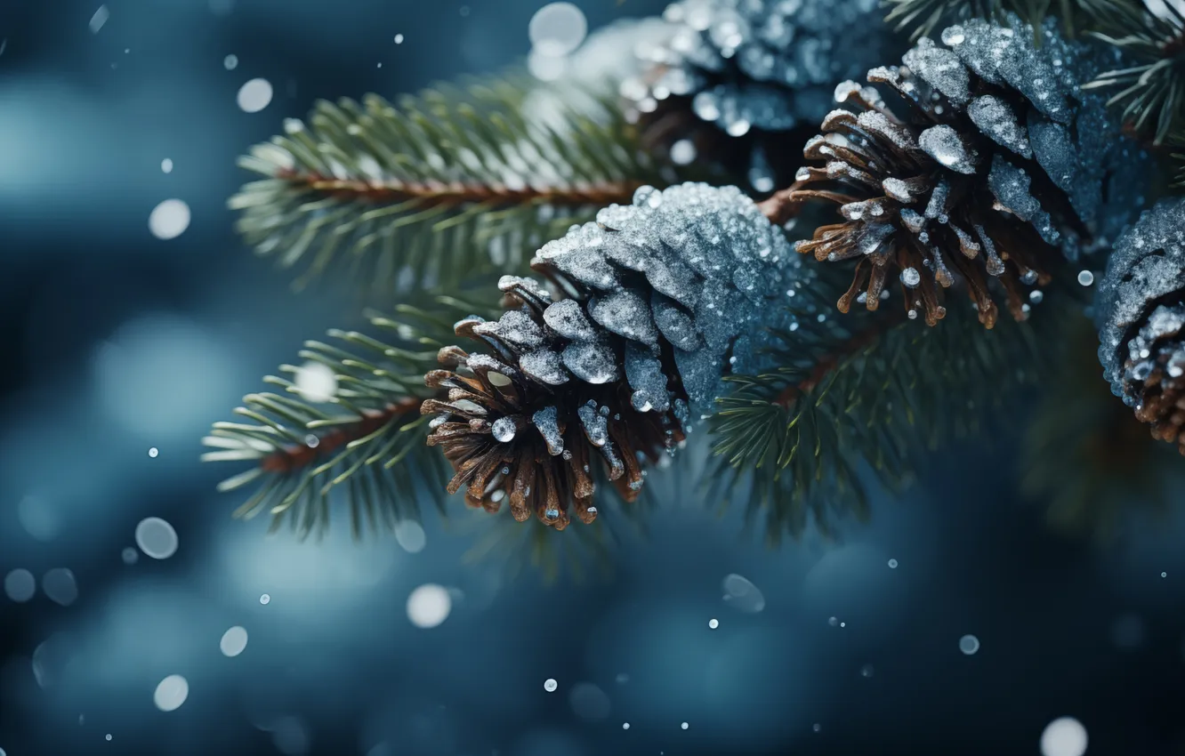 Photo wallpaper winter, forest, drops, snow, tree, new year, Christmas, forest