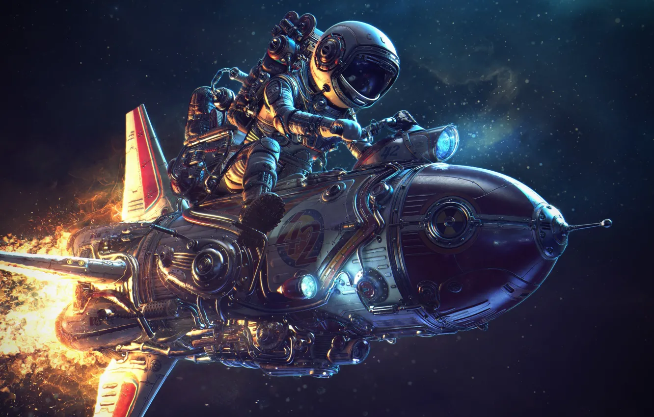 Photo wallpaper space, Rocket, Cosmonaut