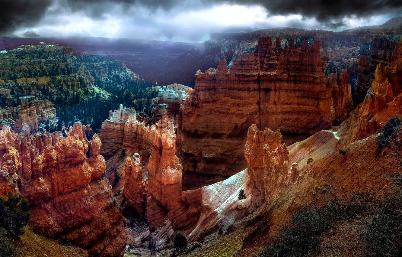 Photo wallpaper the sky, clouds, landscape, clouds, nature, open, rocks, view