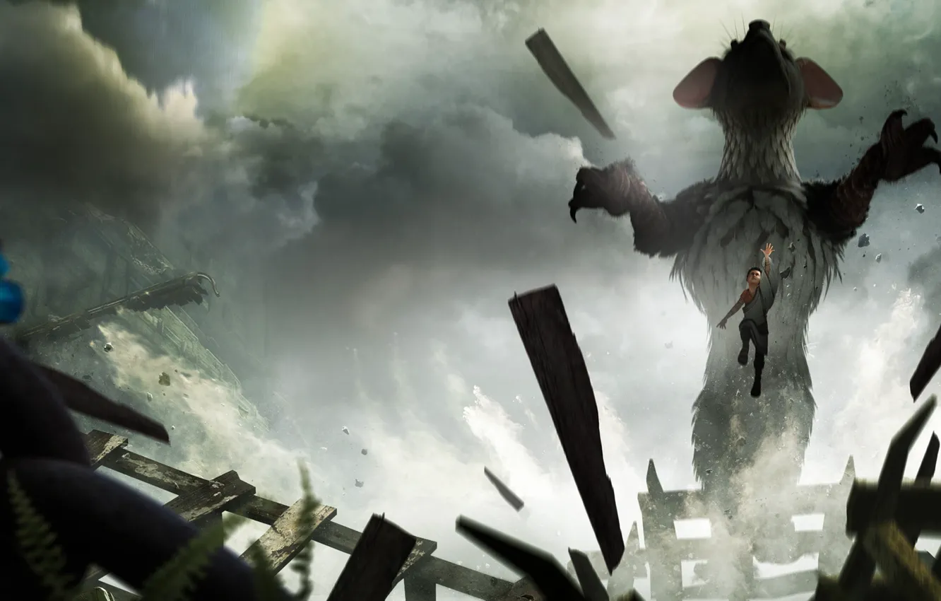 Photo wallpaper jump, boy, Keepers, beast, The Last Guardian, Team Ico, Sony Computer Entertainment Japan