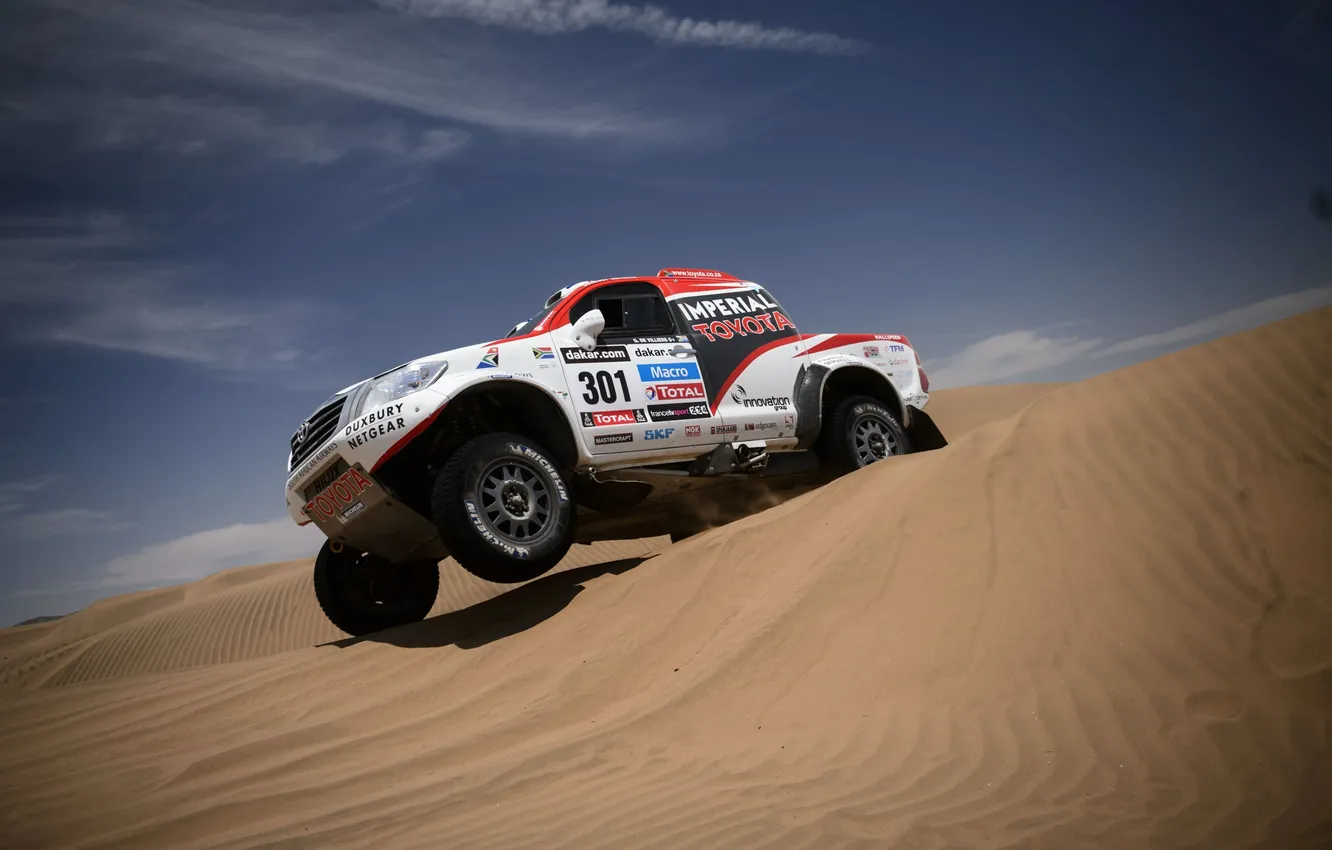 Photo wallpaper Wheel, Toyota, Hilux, Rally, Dakar, SUV, The competition, The front