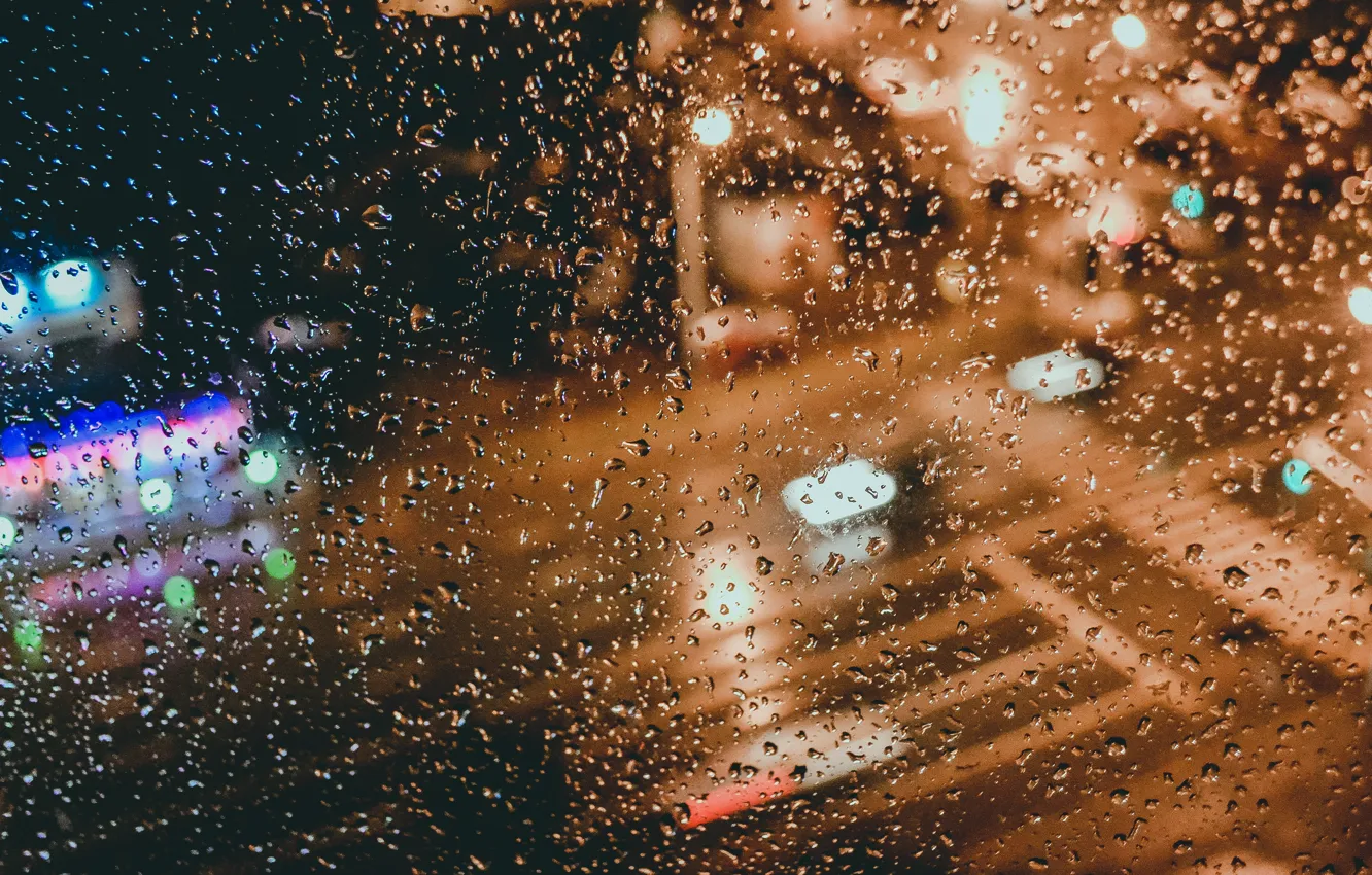 Photo wallpaper rain, window, bokeh, raindrops, glass drops