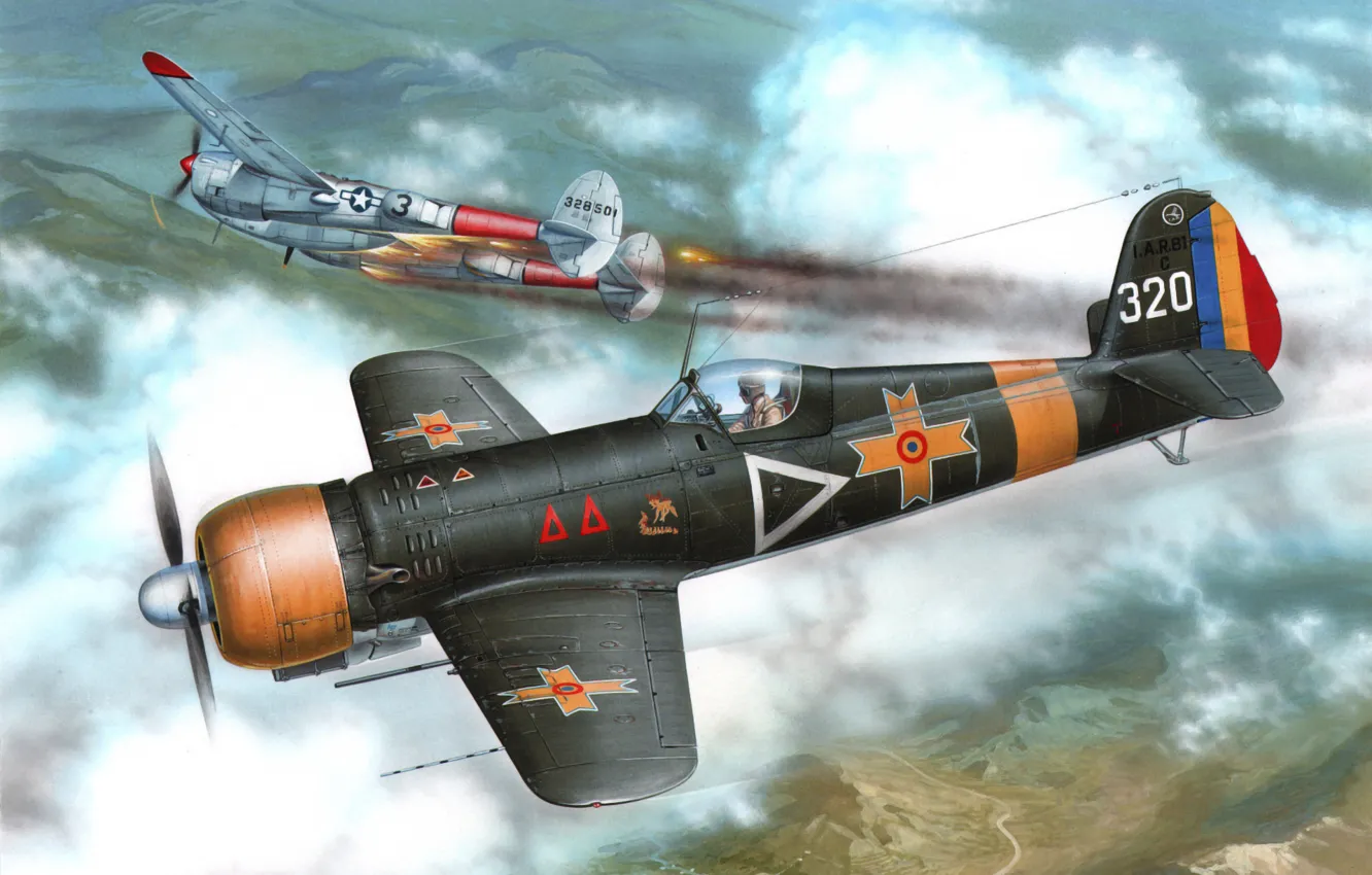 Photo wallpaper war, art, airplane, painting, aviation, WW2, I.A.R.-81C