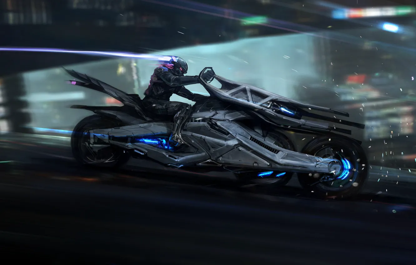 Photo wallpaper future, movement, fiction, transport, speed, art, motorcycle, biker