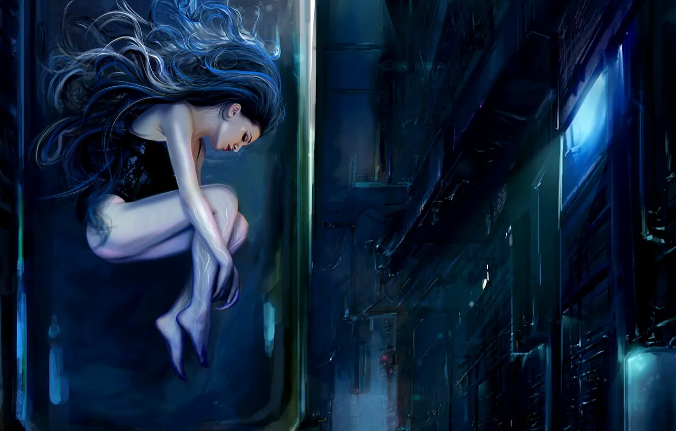 Photo wallpaper girl, night, fiction, street, camera, art, girl, fantasy