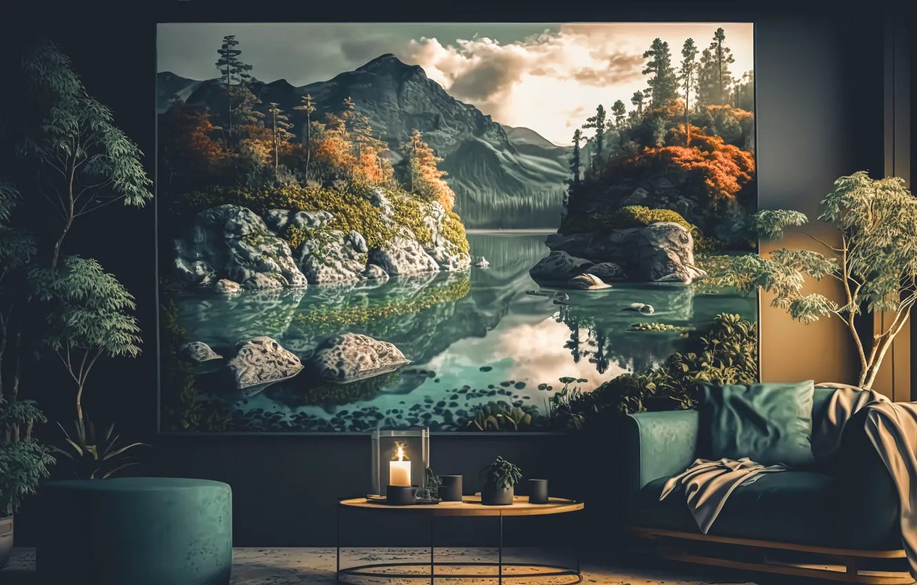 Photo wallpaper nature, room, interior, picture, wall, landscape, nature, room