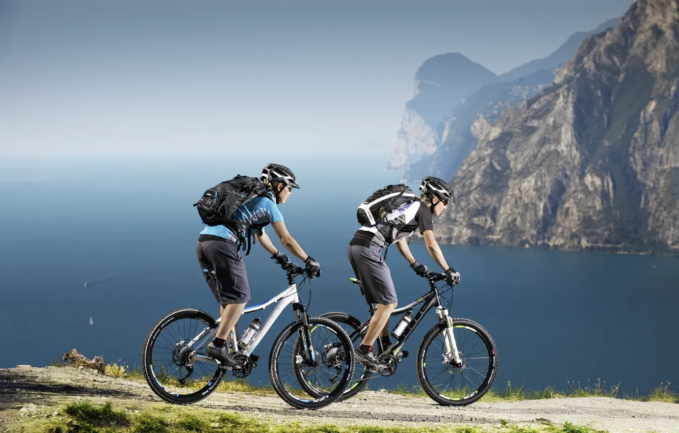 Photo wallpaper girl, nature, sport, Mountain Bikes, cyclist