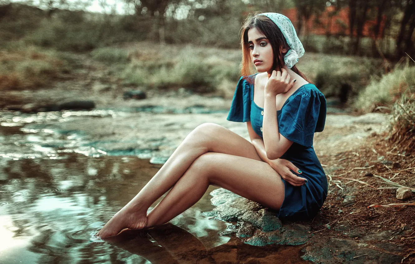 Photo wallpaper girl, river, Vidya