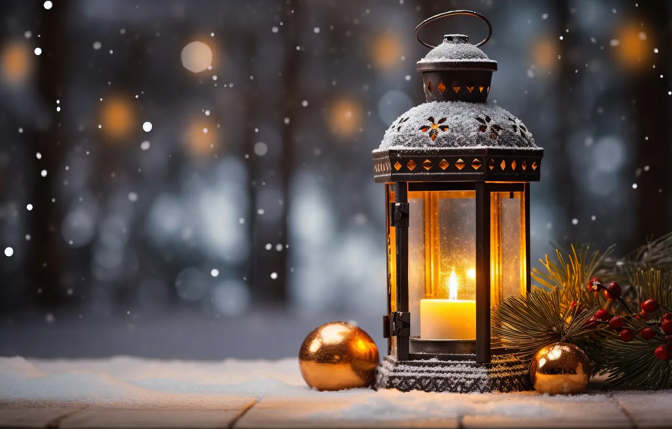 Photo wallpaper winter, snow, night, new year, Christmas, lights, Christmas, night