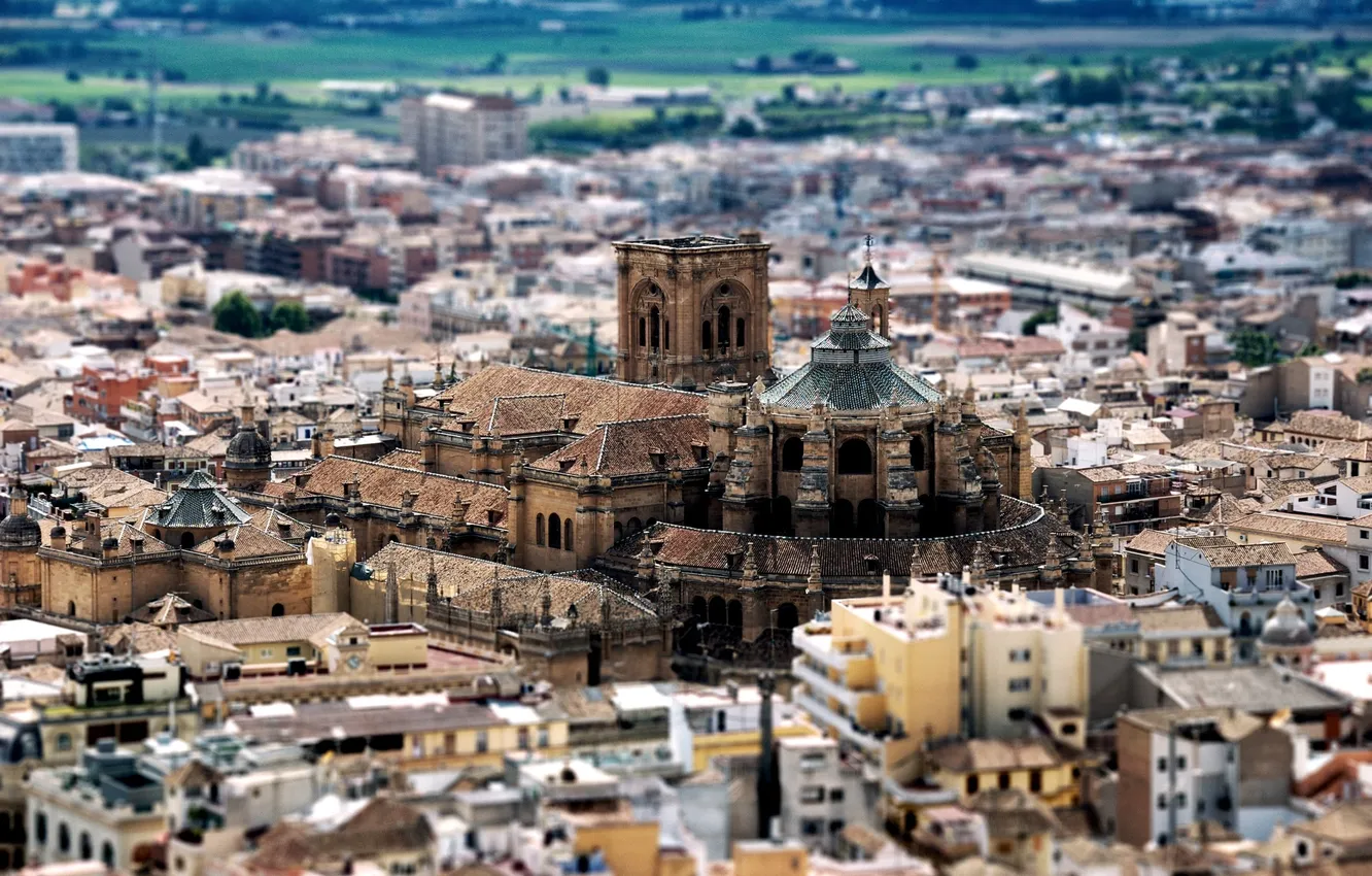 Photo wallpaper home, roof, Tilt-Shift, Church, Buildings, Granada Cathedral