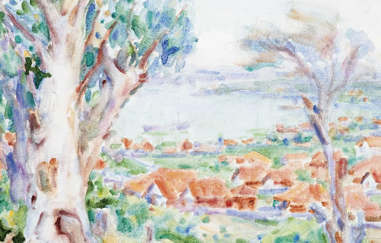 Photo wallpaper landscape, figure, picture, watercolor, John Peter Russell, John Peter Russell, The Bay Of Roses. Sydney