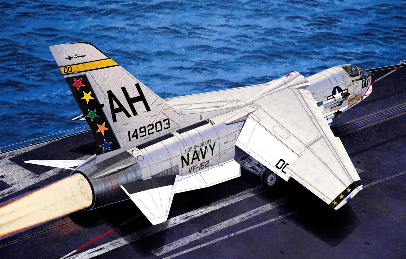 Photo wallpaper war, art, painting, jet, F-8E VF-162 &quot;The Hunters&quot;