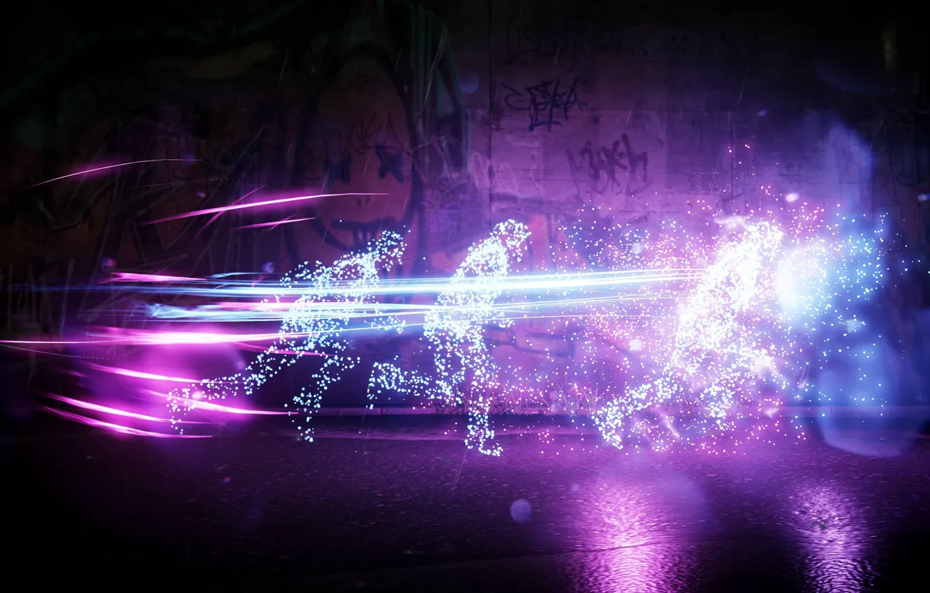 Photo wallpaper graffiti, people, running, runs, the disappearance, infamous