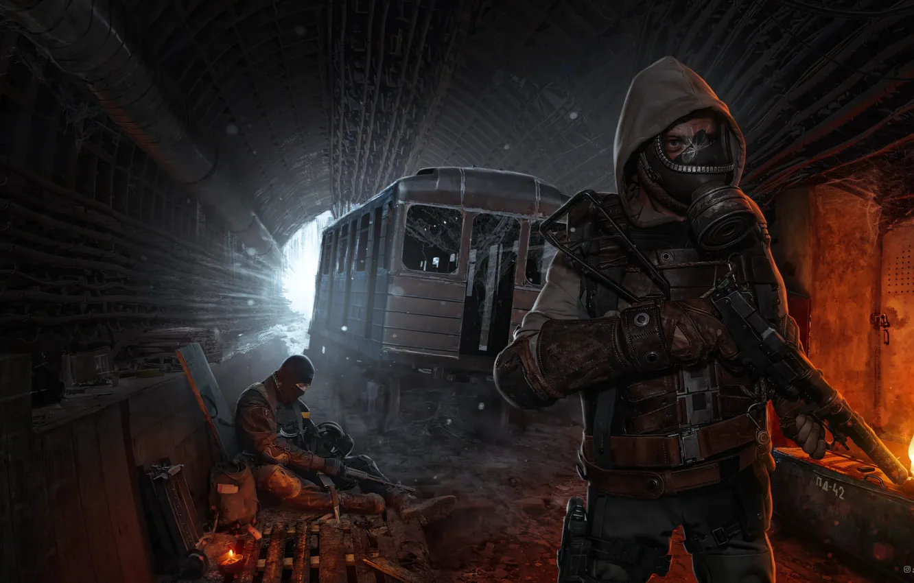 Photo wallpaper station, mask, Moscow, metro 2033, tunnel, Stalker, metro last light, Metro Exodus