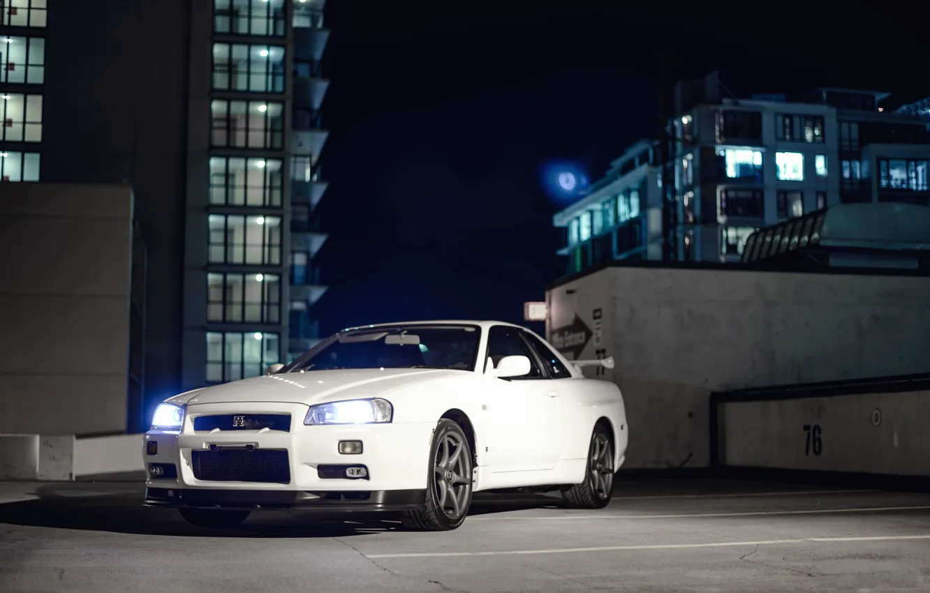 Photo wallpaper Nissan, GT-R, Night, Skyline, R34, V-Spec