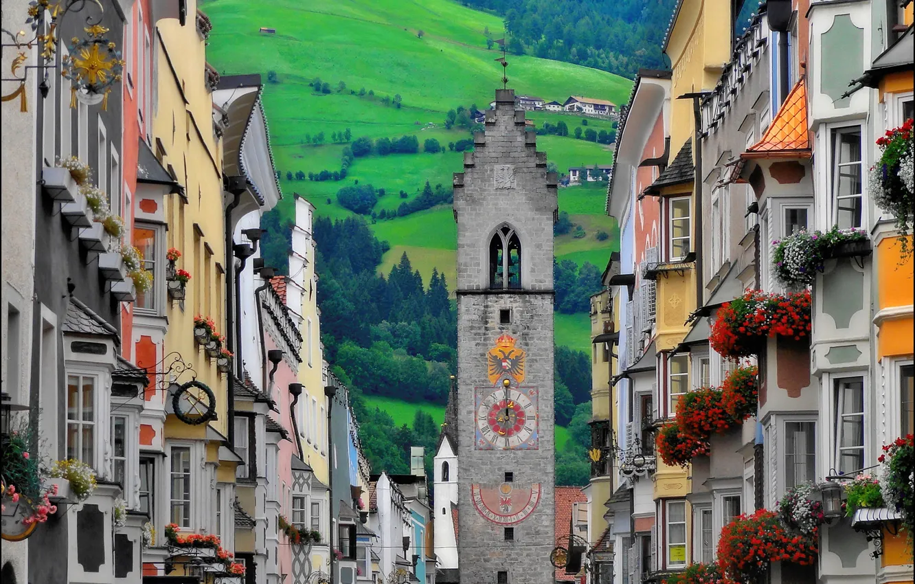 Photo wallpaper tower, home, Alps, Italy, Vipiteno