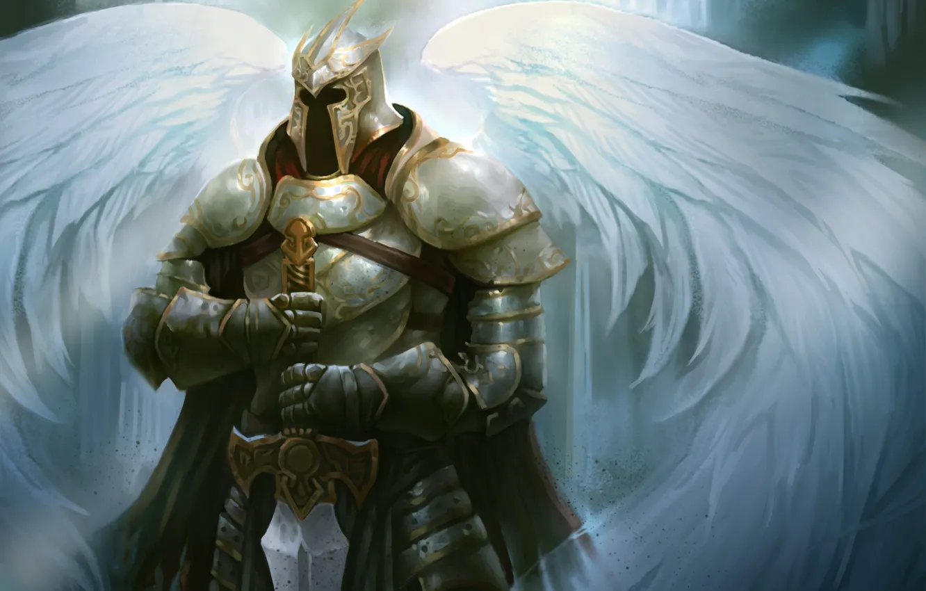 Photo wallpaper wings, angel, sword, art, helmet, armor, armor