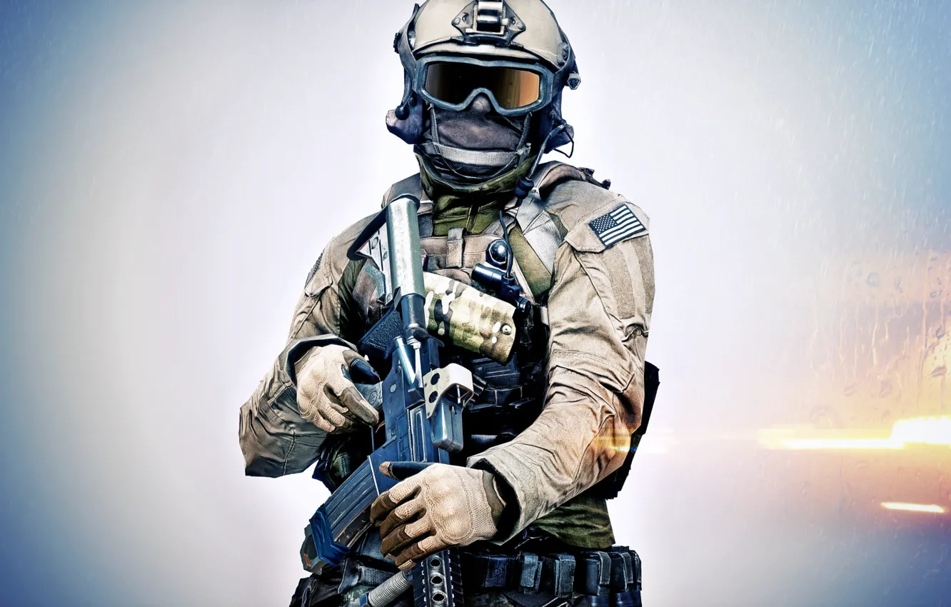 Photo wallpaper weapons, background, soldiers, Battlefield 4