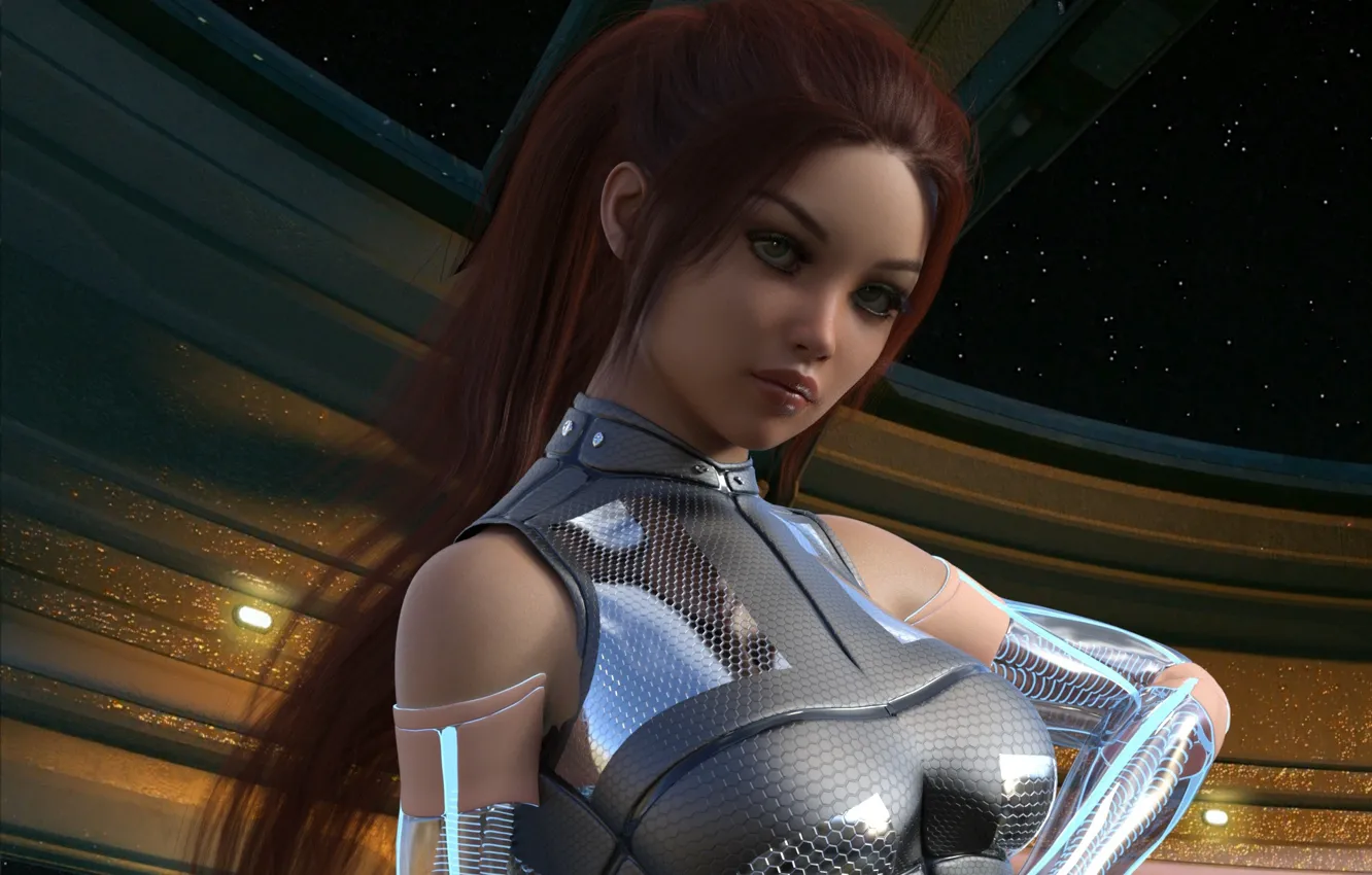 Photo wallpaper look, girl, space, cyborg