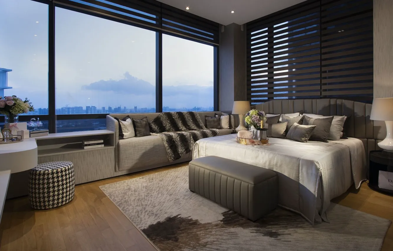 Photo wallpaper room, interior, megapolis, bedroom, duplex penthouse Generous Master with a vista cove, duplex penthouse with …