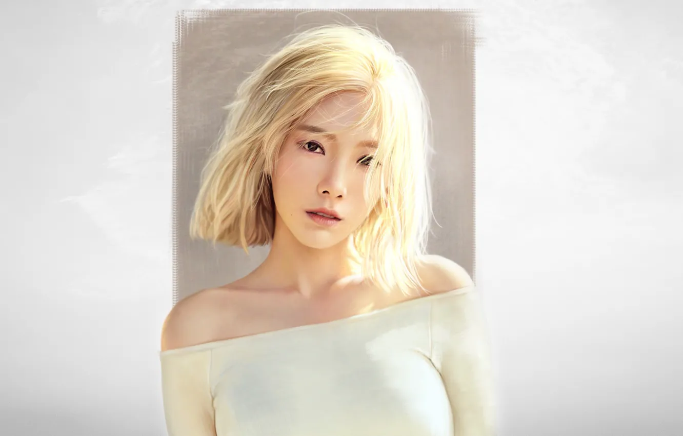 Photo wallpaper Minimalism, Look, Blonde, Style, Face, Asian, Girl, Background