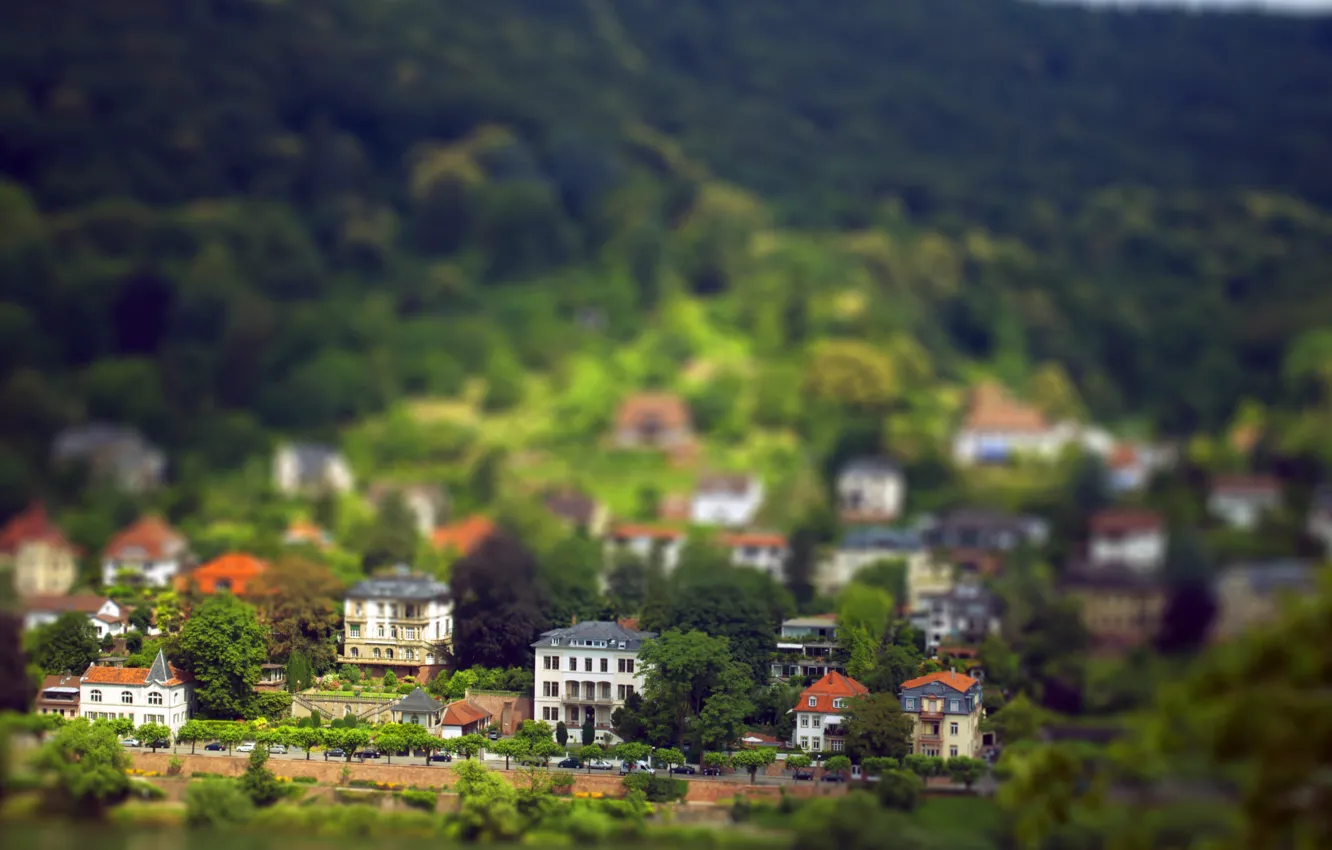 Photo wallpaper home, town, tilt shift