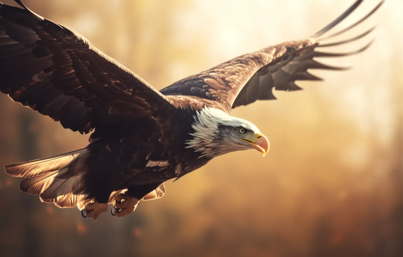 Photo wallpaper Bird, Flight, Wings, Predator, Digital art, Bald eagle, Eagle, A bird of prey