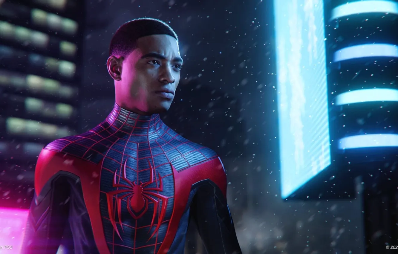 Photo wallpaper The game, Snow, Costume, Hero, Superhero, Hero, Snow, Marvel, Spider-man, Game, Comics, Spider-Man, Marvel, Comics, …
