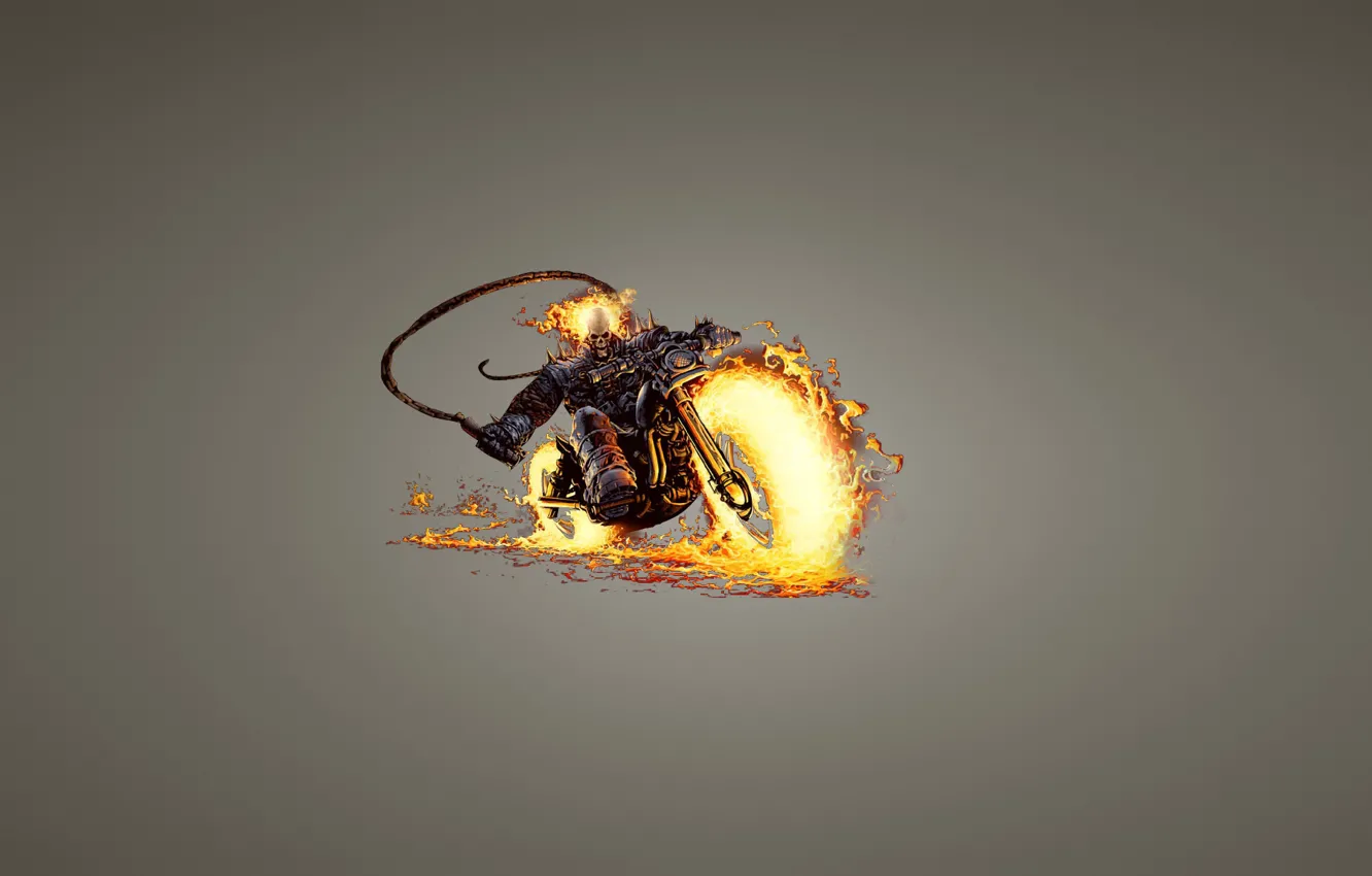 Photo wallpaper fire, skull, minimalism, chain, skeleton, motorcycle, Ghost Rider, Ghost rider
