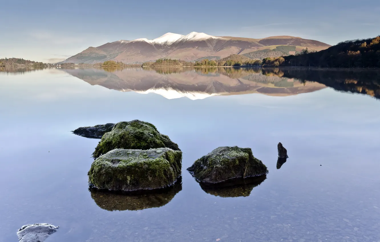 Photo wallpaper landscape, lake, stones