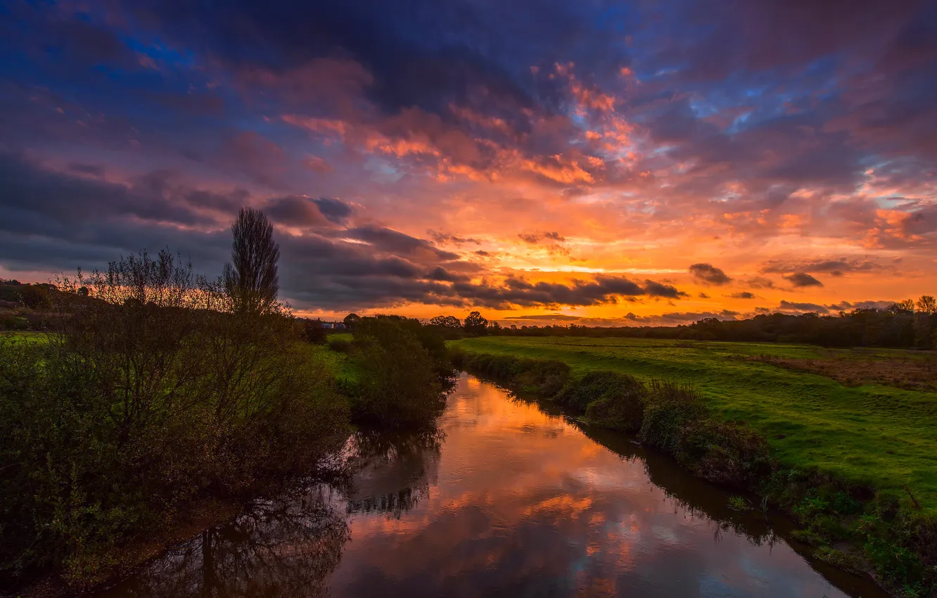 Photo wallpaper autumn, the sky, reflection, nature, river, Bank