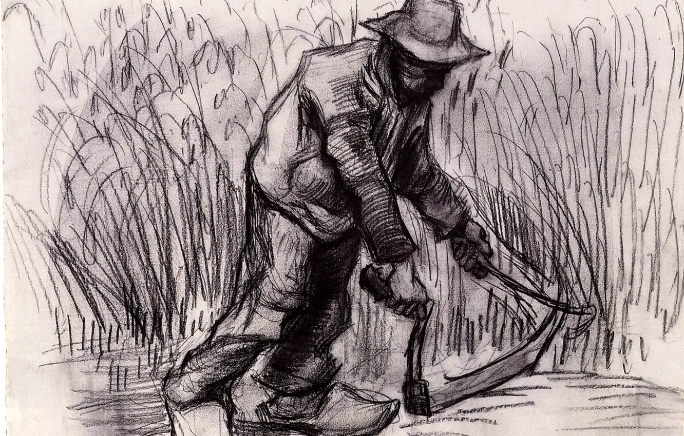 Photo wallpaper working, hammer, black and white, farmer, Vincent van Gogh, Peasant with Sickle