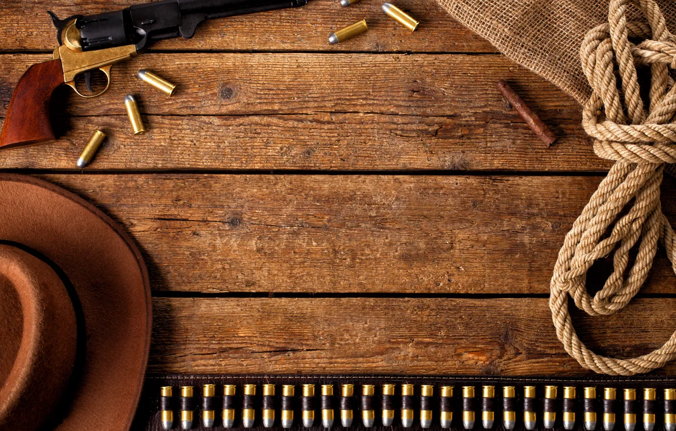 Photo wallpaper bullets, hat, wood, Colt Dragoon Revolver