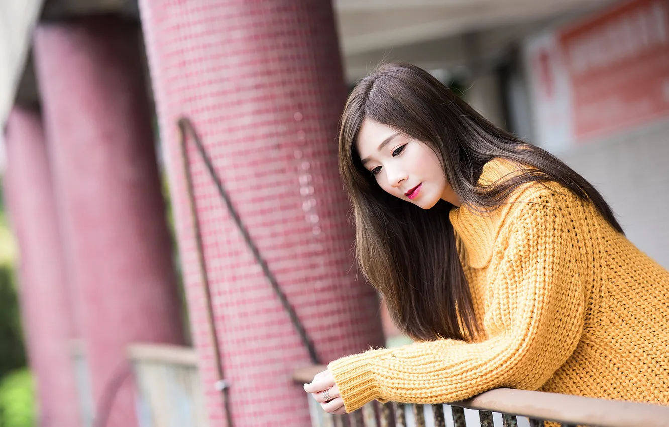 Photo wallpaper girl, Asian, sweater