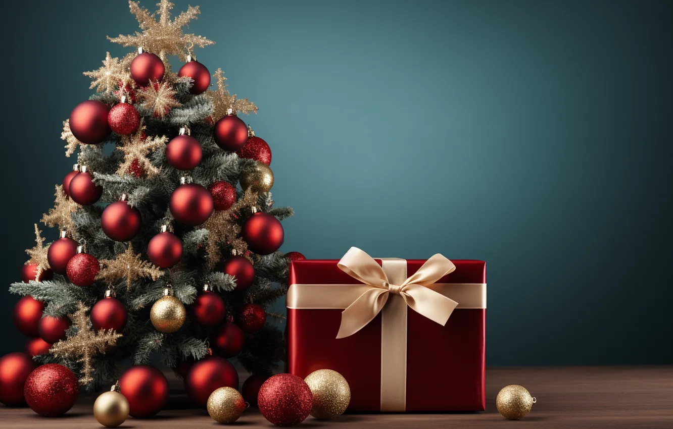 Photo wallpaper gift, tree, new year, Christmas, Christmas, tree, decoration, Gift Boxes