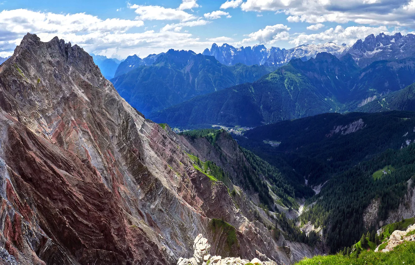 Photo wallpaper mountains, rocks, Italy, panorama, The Dolomites