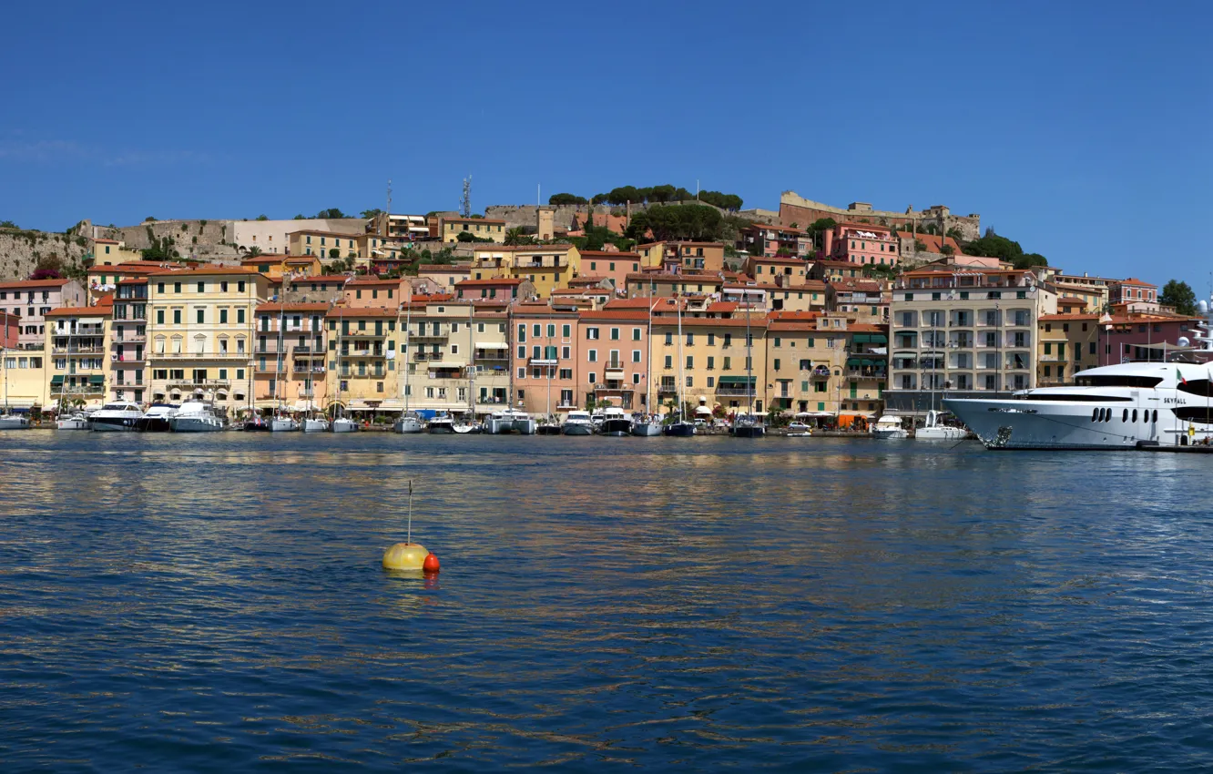 Photo wallpaper river, home, yachts, Italy, boats, Sunny, promenade, piers