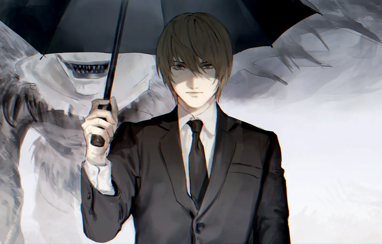 Photo wallpaper umbrella, guy, Death Note, Light Yagami, Ryuk, the God of death
